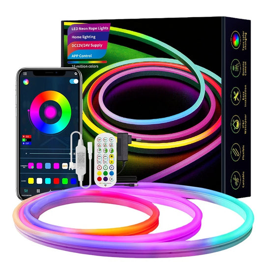 ⭐ 5.0 (6 337 vendus )  Ruban néon LED flexible 5m/SMD RGB RGBIC numérique étanche