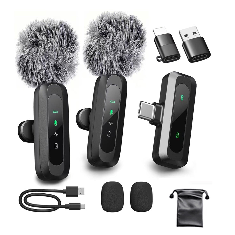 ⭐ 5.0 (5 703 vendus )Microphone Cravate Sans Fil 2.4G HD avec Écran LED
