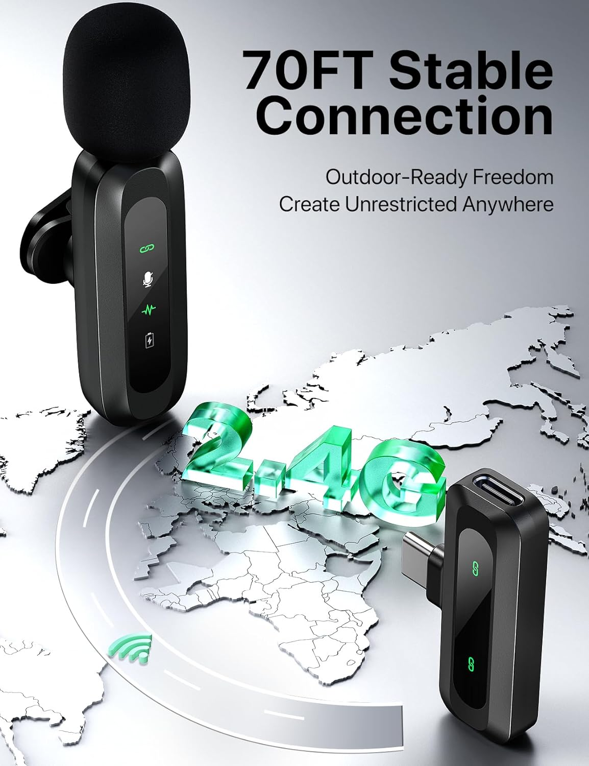 ⭐ 5.0 (5 703 vendus )Microphone Cravate Sans Fil 2.4G HD avec Écran LED