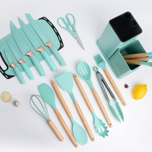 ⭐ 5.0 (2 630 vendus )Ensemble Complet de Cuisine 19 Pièces avec Ustensiles en Silicone